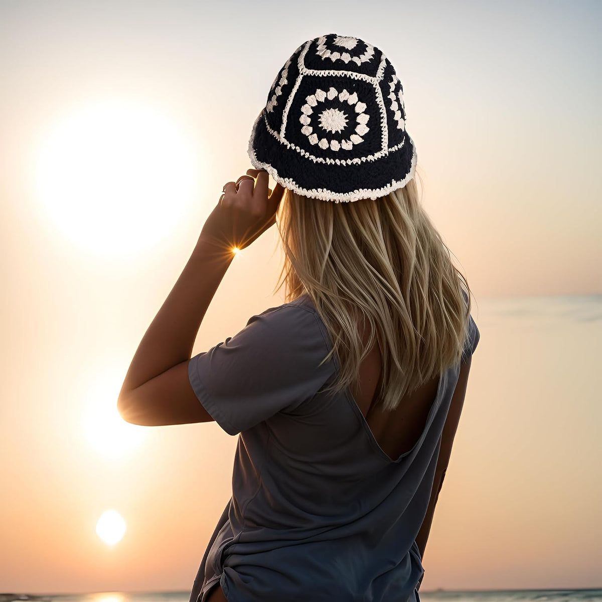 Mujeres del sombrero del cubo del ganchillo, sombrero hecho punto f...