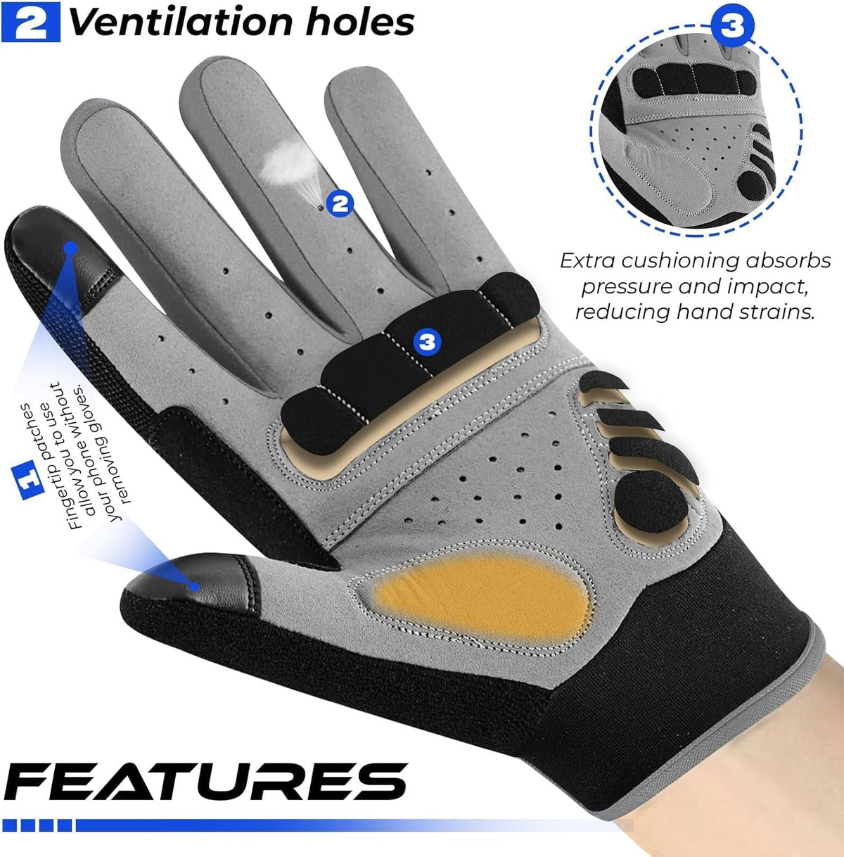 BEAST RAGE Guantes de ciclismo de dedo completo con acolchado para...