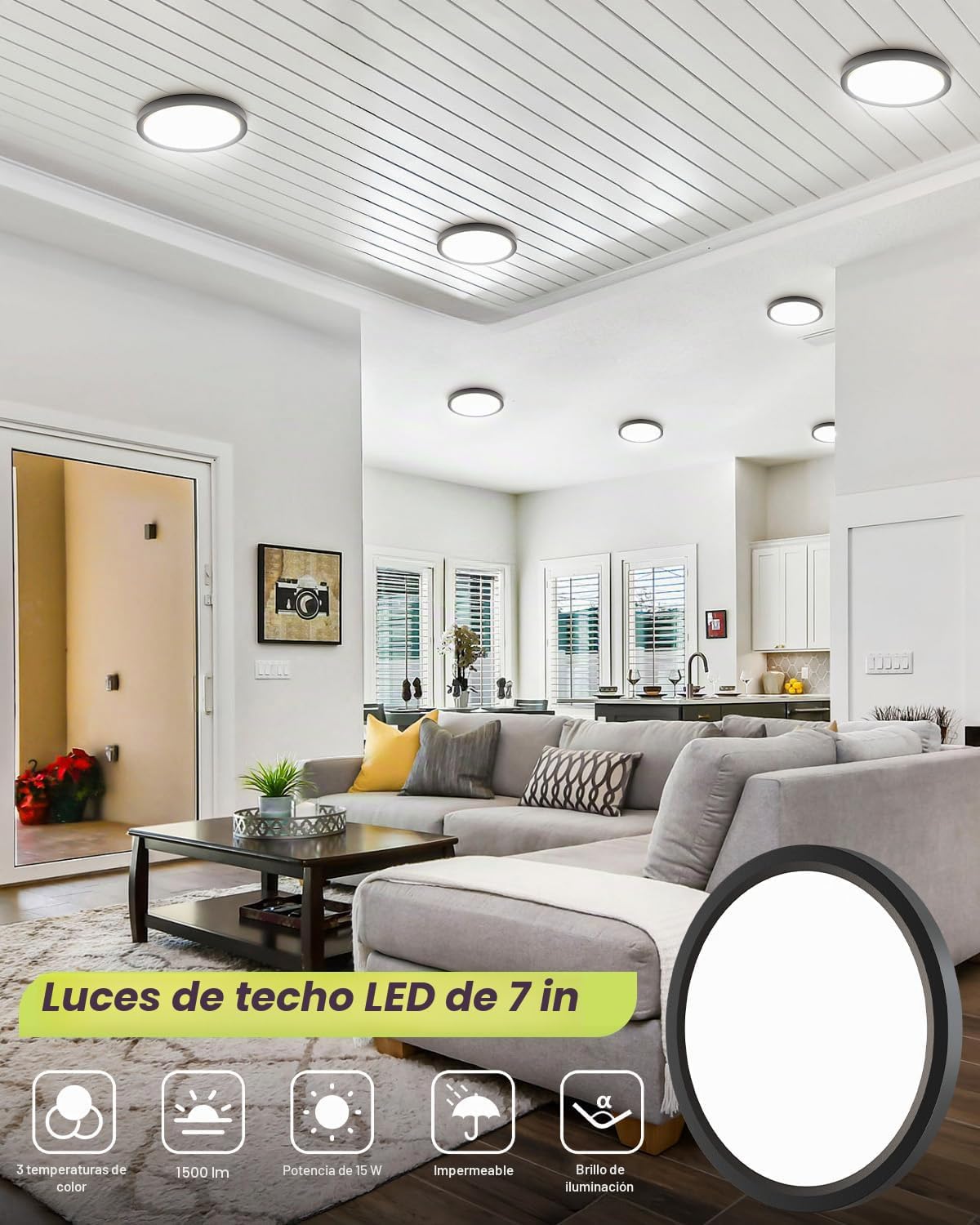 Paquete de 6 luces LED de techo empotradas, 3CCT seleccionables 300...