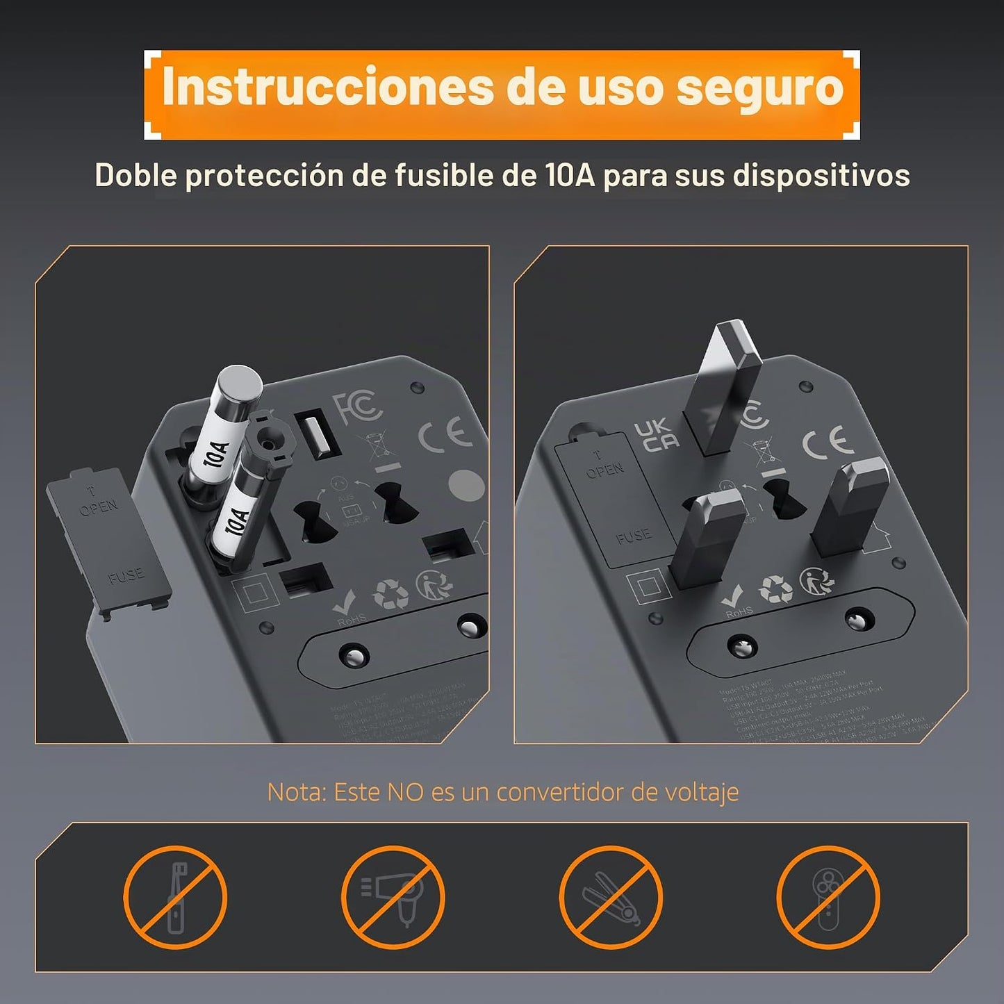 TESSAN Adaptador universal de viaje, GaN 65W, negro | Adaptador de...