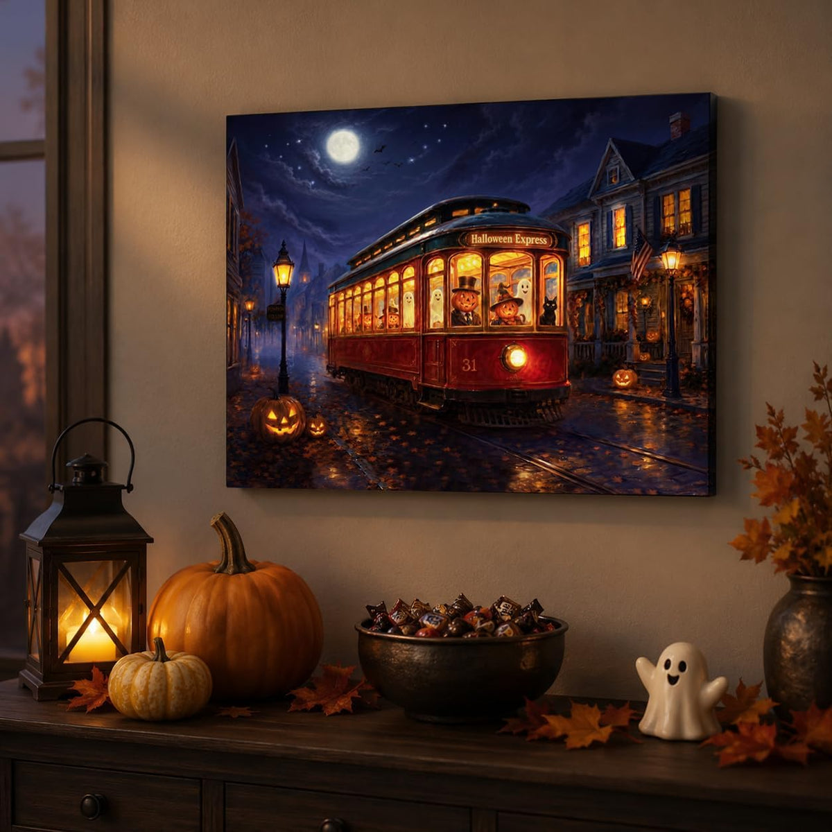 Artiluxy Lienzo decorativo iluminado de Halloween, decoración de tr...