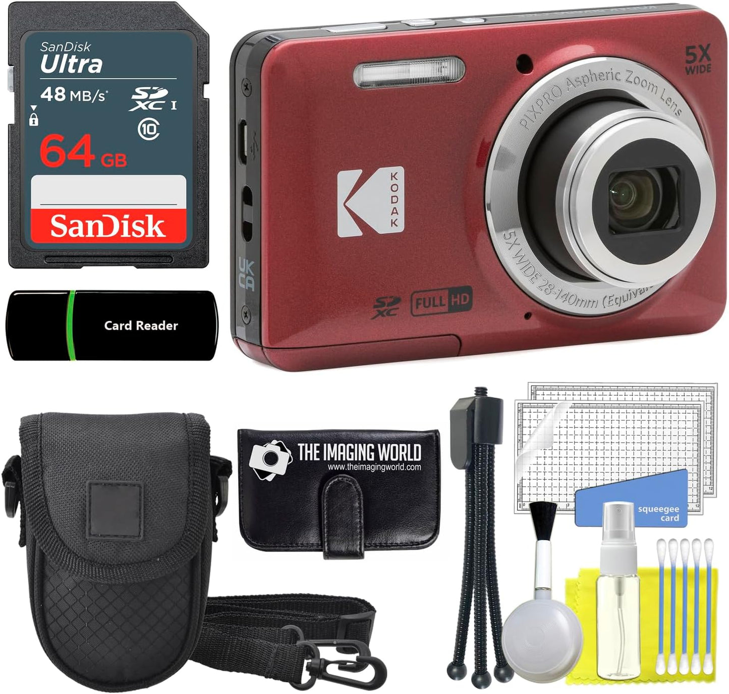 Kodak PIXPRO FZ55 - Cámara digital roja de 16 MP con zoom óptico 5X...