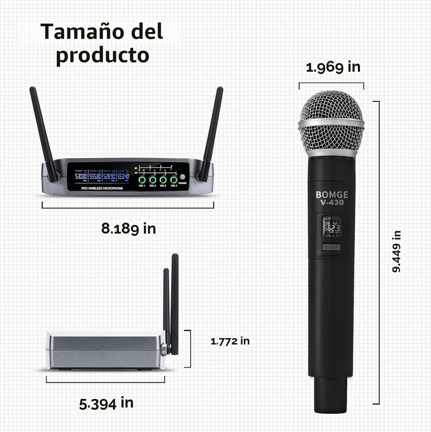 Sistema de micrófono inalámbrico, BOMGE Pro de 4 canales, set de mi...