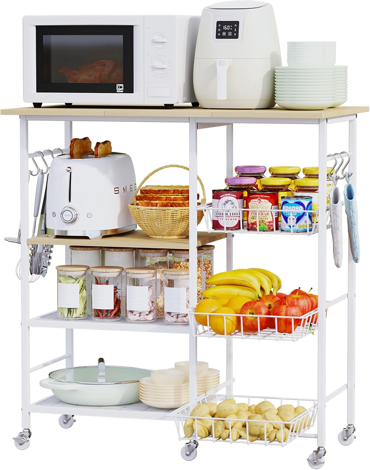 HapiRm Carrito de cocina con ruedas para microondas, soporte de mes...