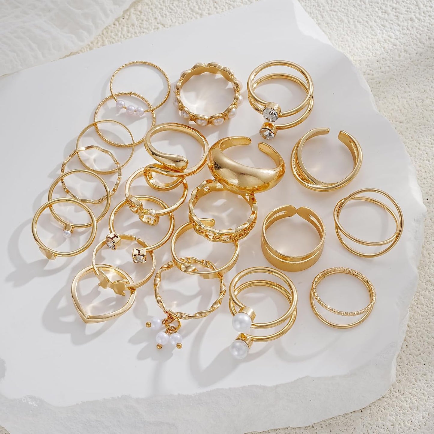 FAXHION Juego de 25 anillos apilables de oro para mujer, anillo de...