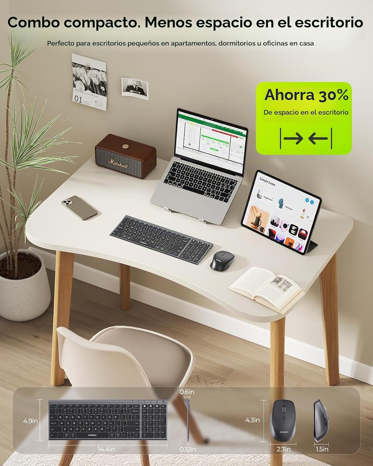 Seenda COE401 Combo de Teclado Ratón Bluetooth de 3 Dispositivos, S...