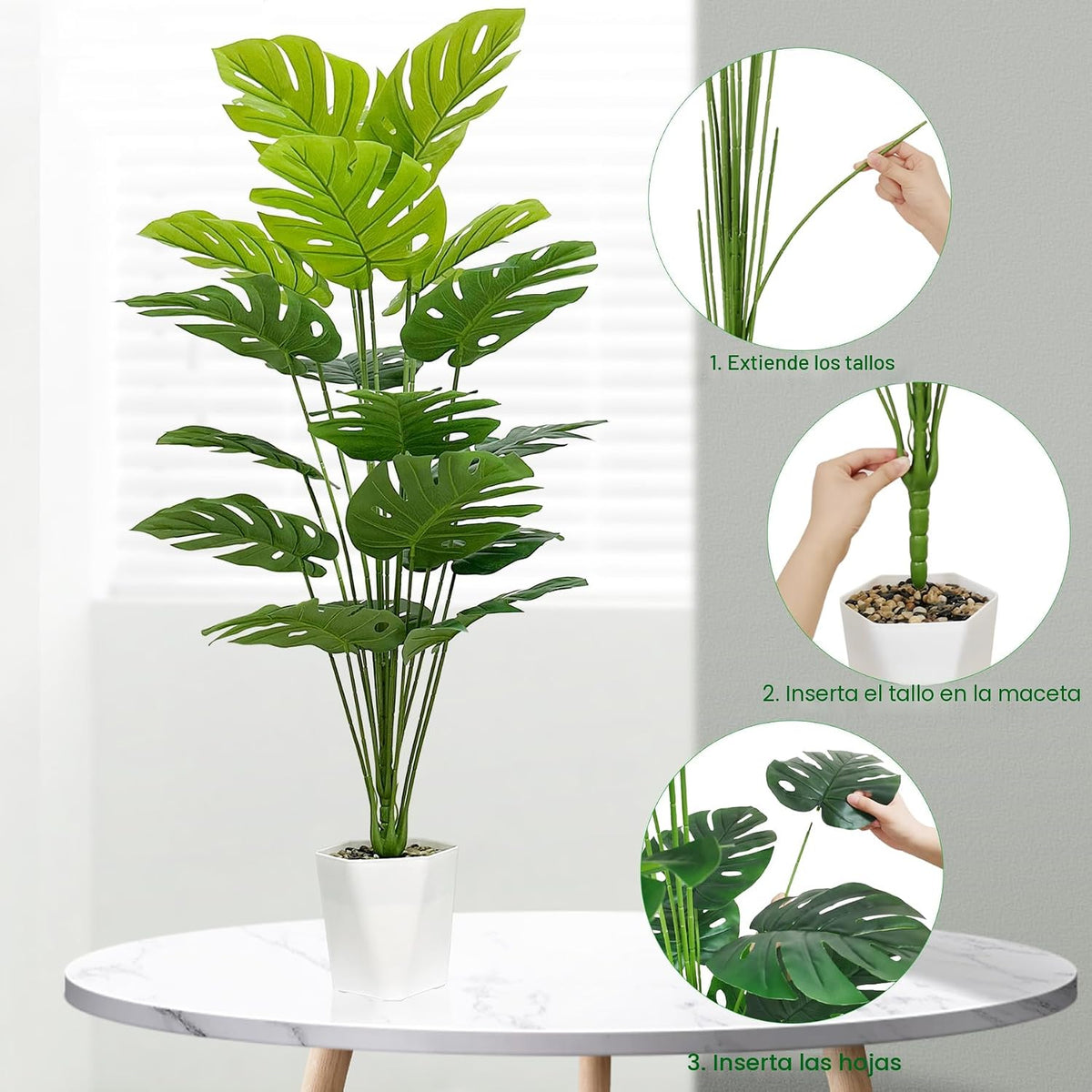 SAJANDAS Juego de 2 plantas artificiales Monstera Deliciosa en mace...