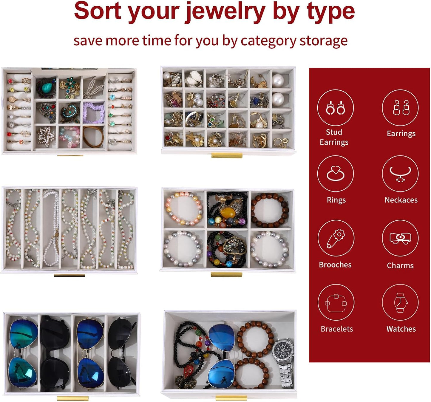 BOOVO Joyero para mujer, organizador de joyas grande de 6 capas neg...