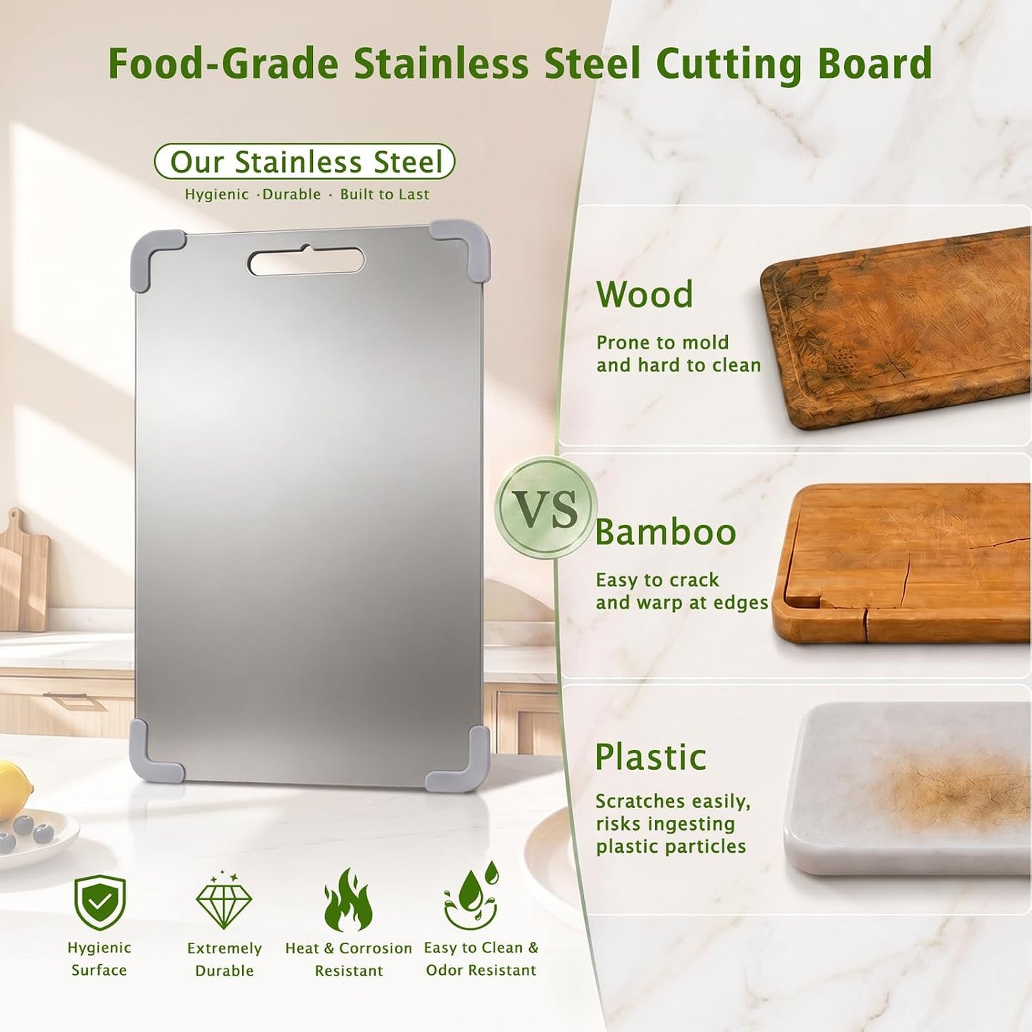 Tablas de cortar de acero inoxidable para cocina, juego de 3 tablas...