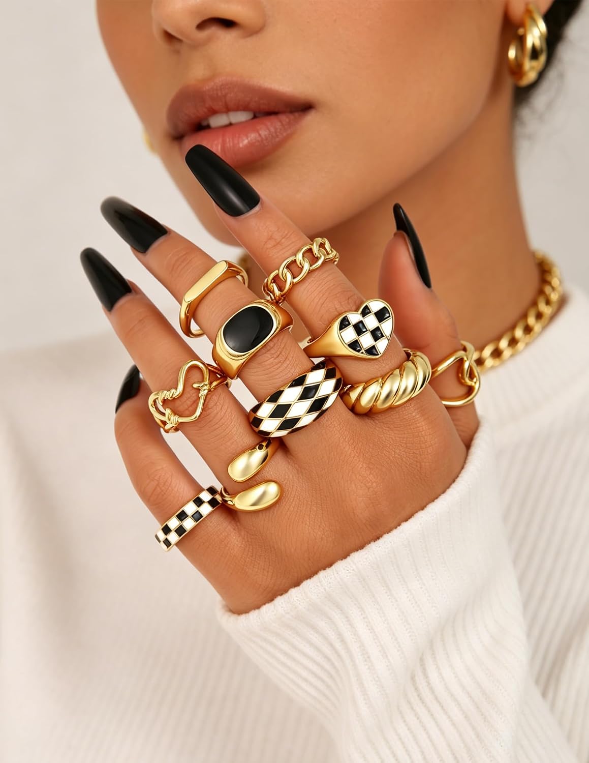YEEZII Anillos Gruesos de Oro para Mujer Sin Deslustre, Anillo de P...