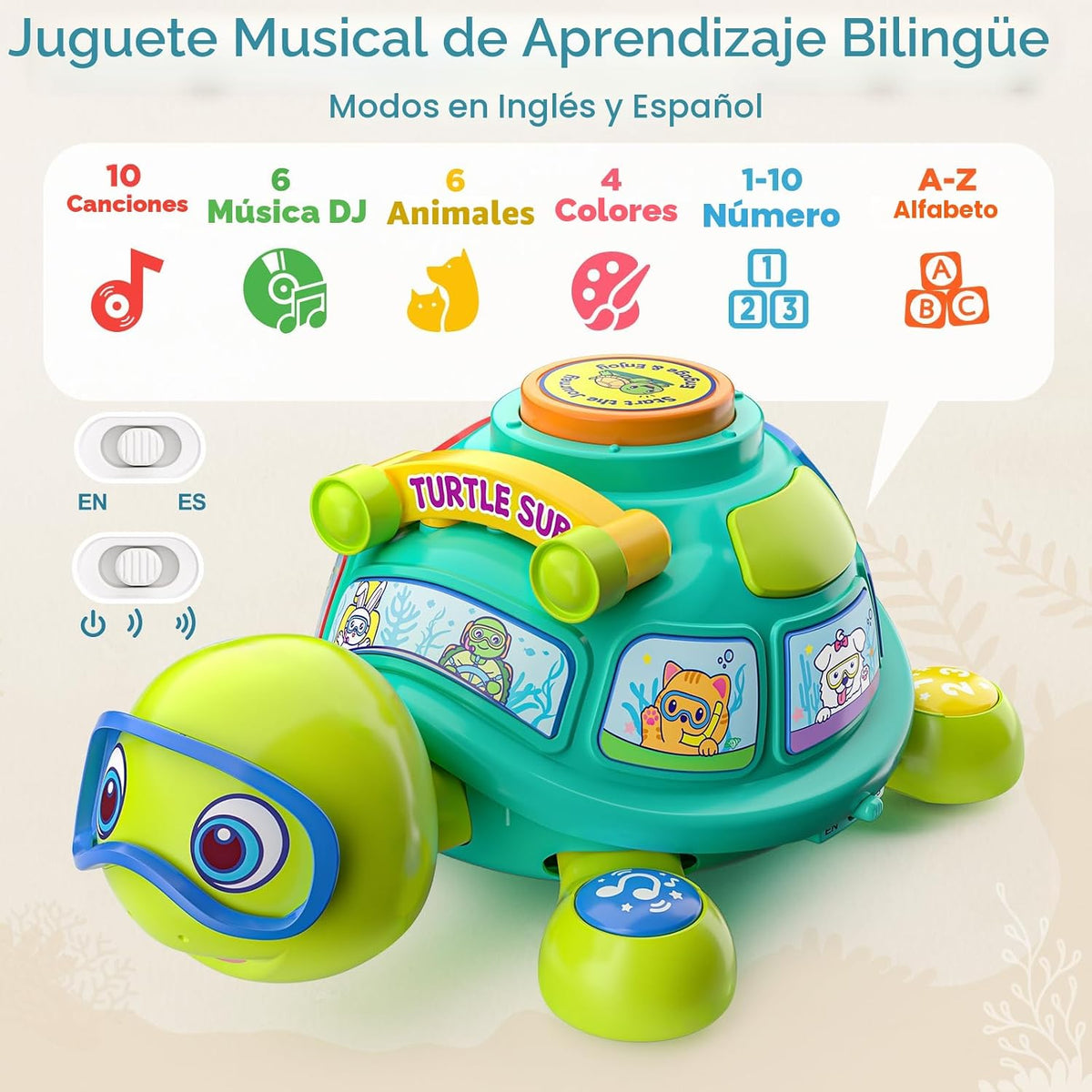 Vahome Juguete musical de tortuga gateante para bebés de 3 a 12 mes...
