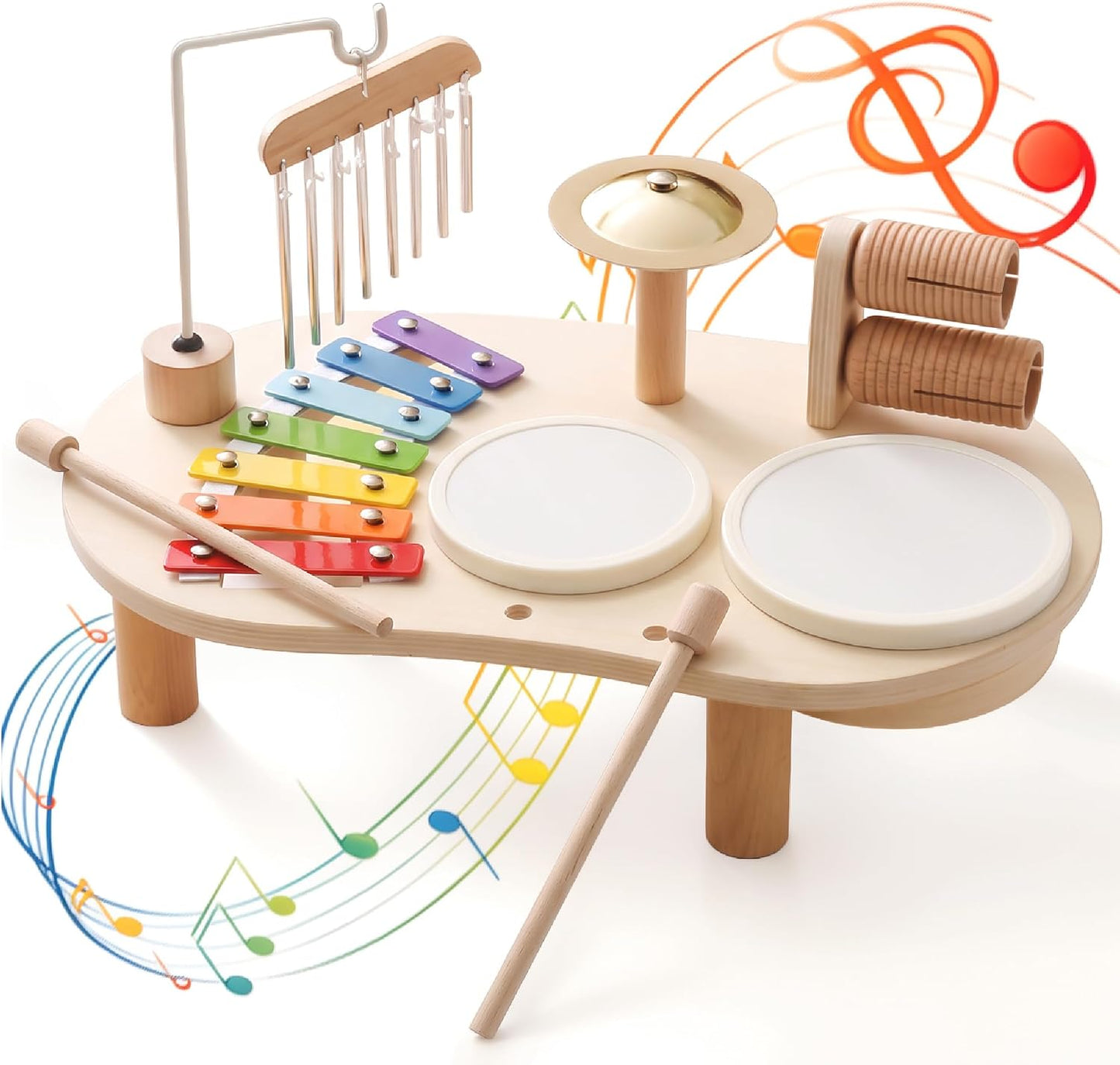 Promise Babe Juego de batería de madera para niños pequeños de 1 a...