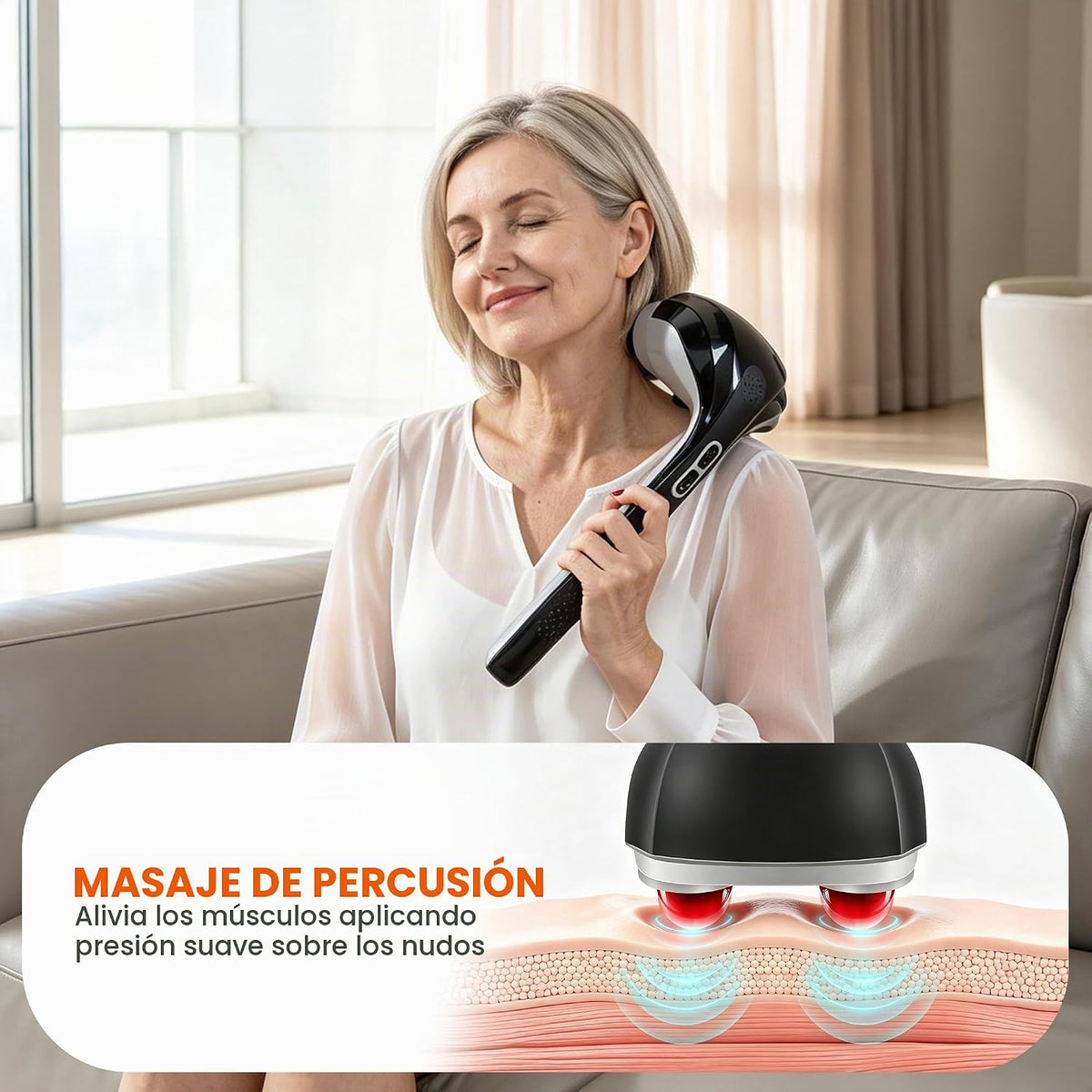 Snailax Masajeador de espalda inalámbrico de mano con calor, masaje...