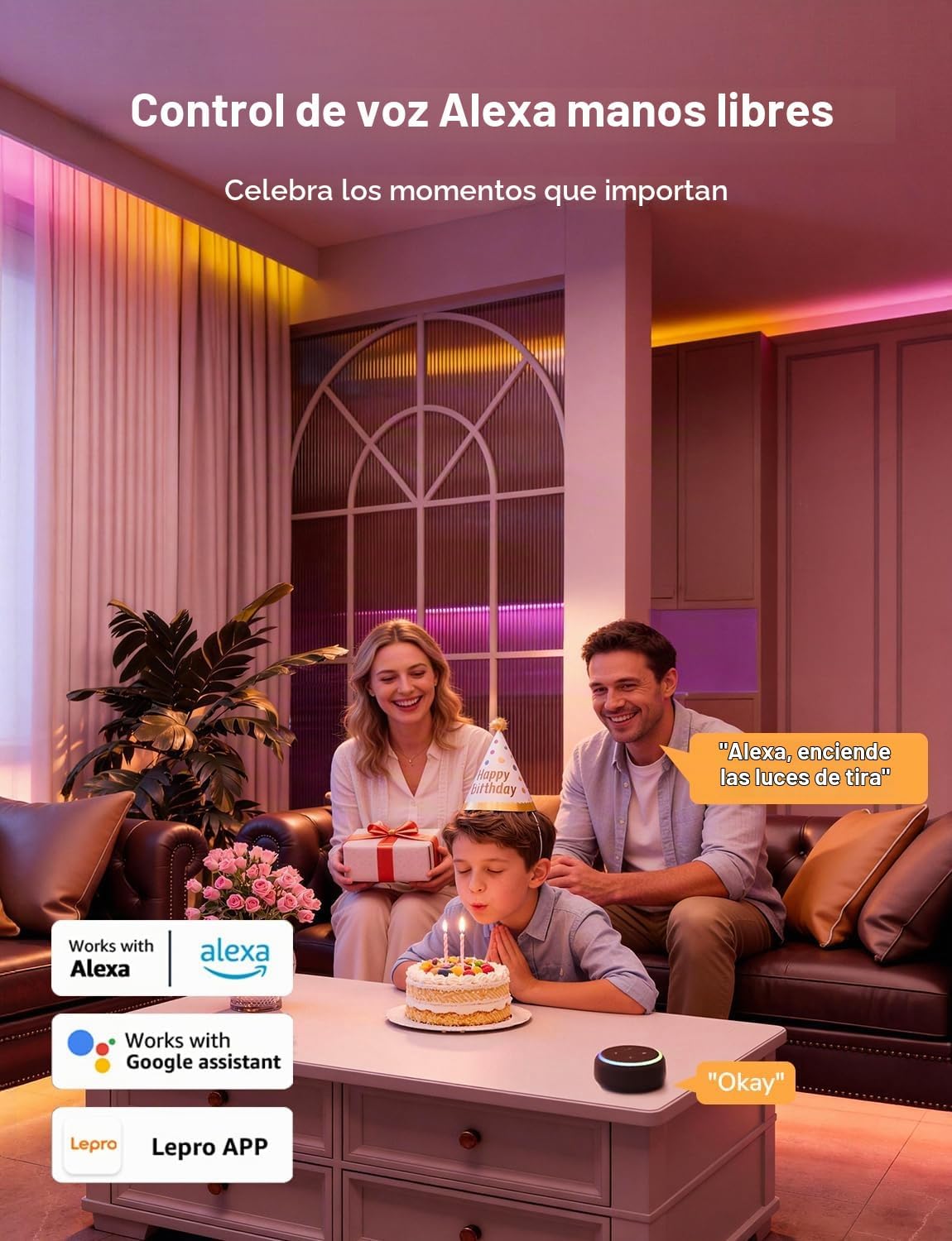 Lepro Tira de luces LED inteligentes S1 AI con IC 32.8FT 2.4G WiFi...