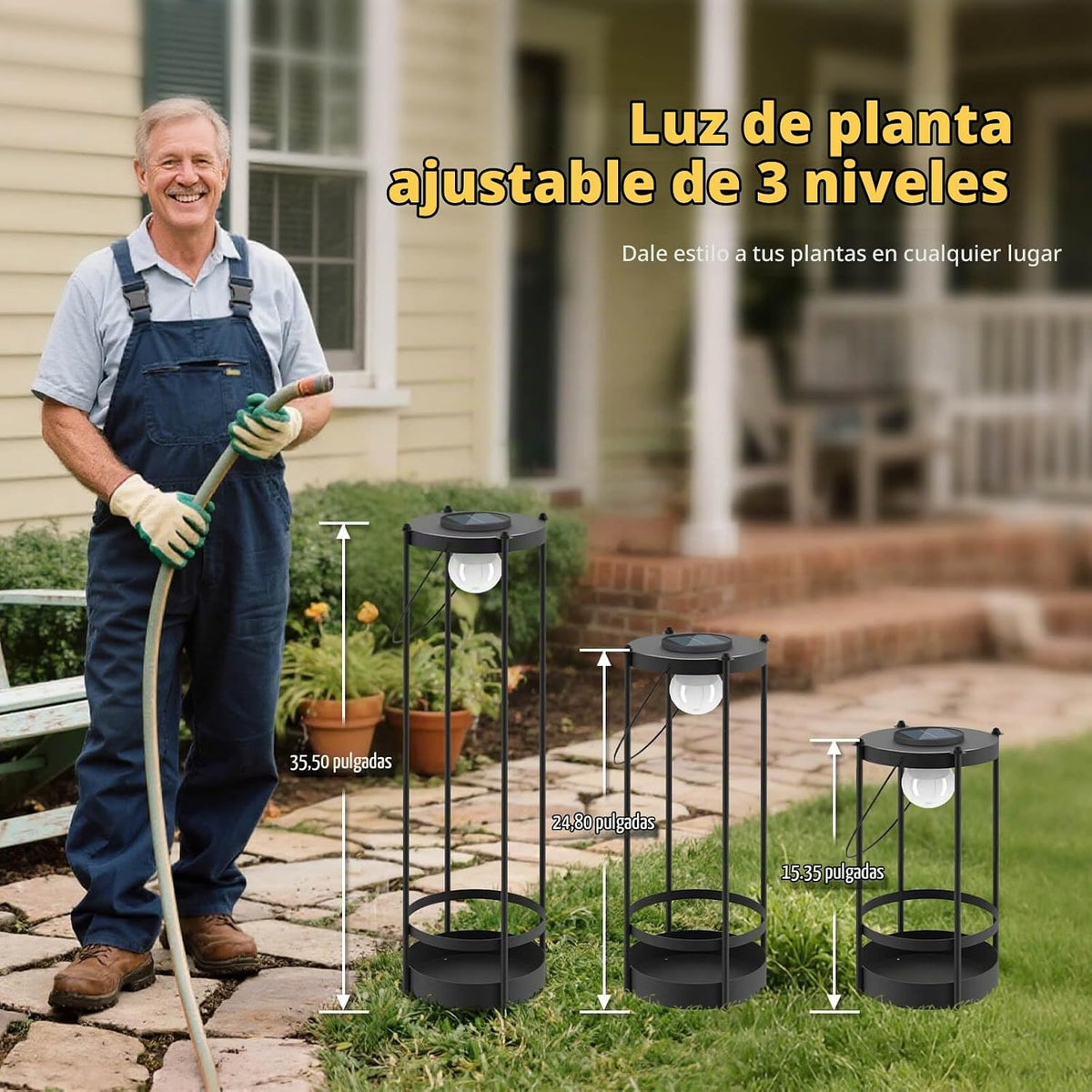 Lámpara de pie solar para exteriores con soporte para plantas 2 en...