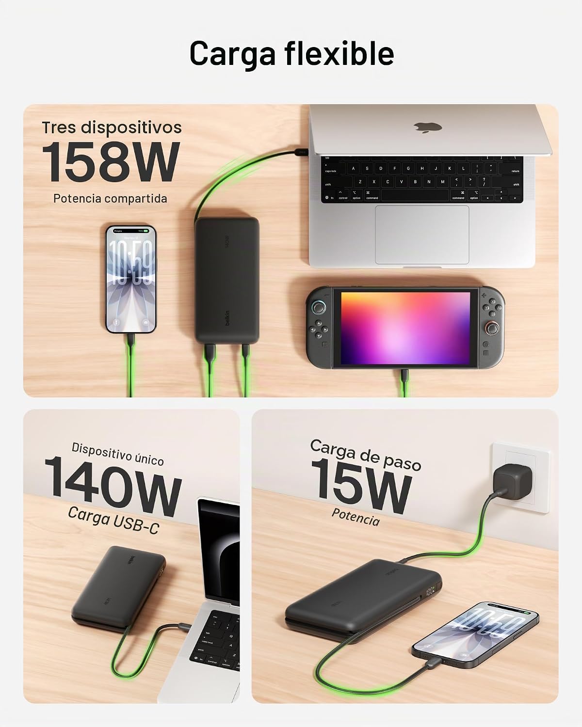 Belkin Cargador portátil de 25 K, banco de energía con cable USB C...