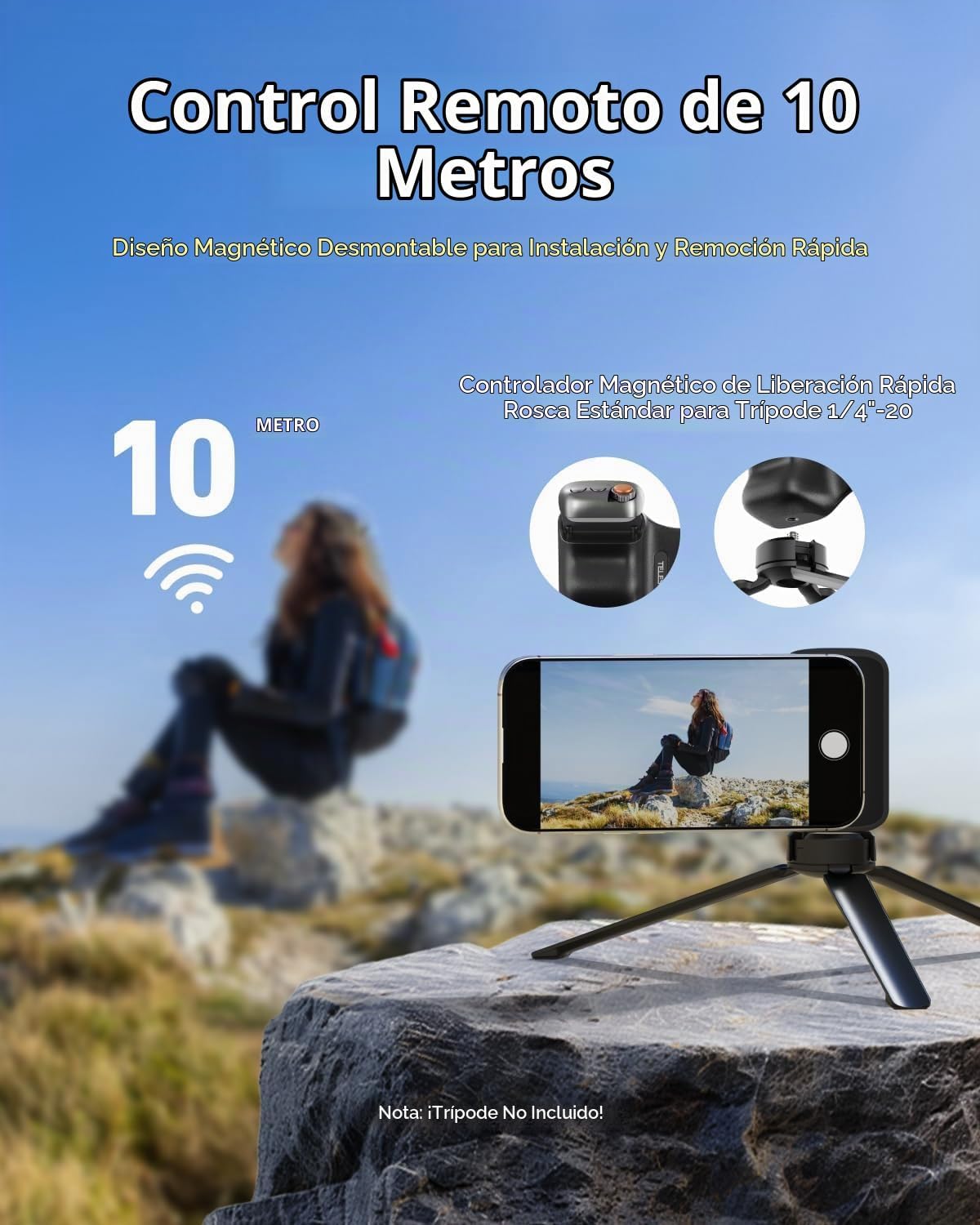 TELESIN Agarre magnético para cámara de teléfono 3 en 1 + luz magné...