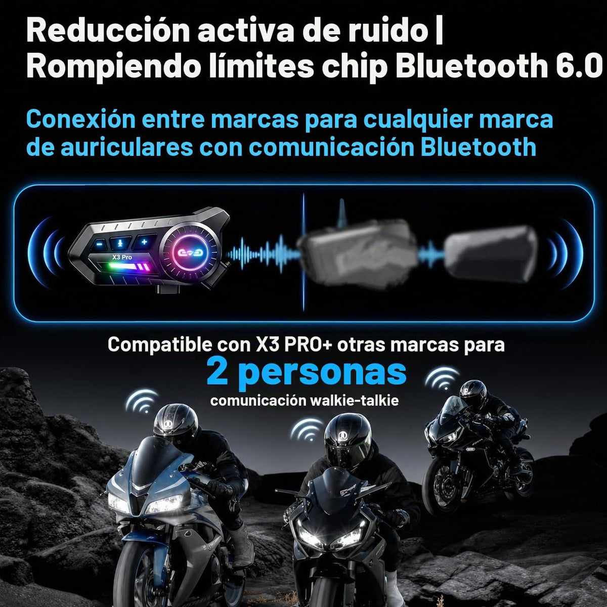 PUSABIYOU Auriculares Bluetooth para motocicleta con micrófono, sis...