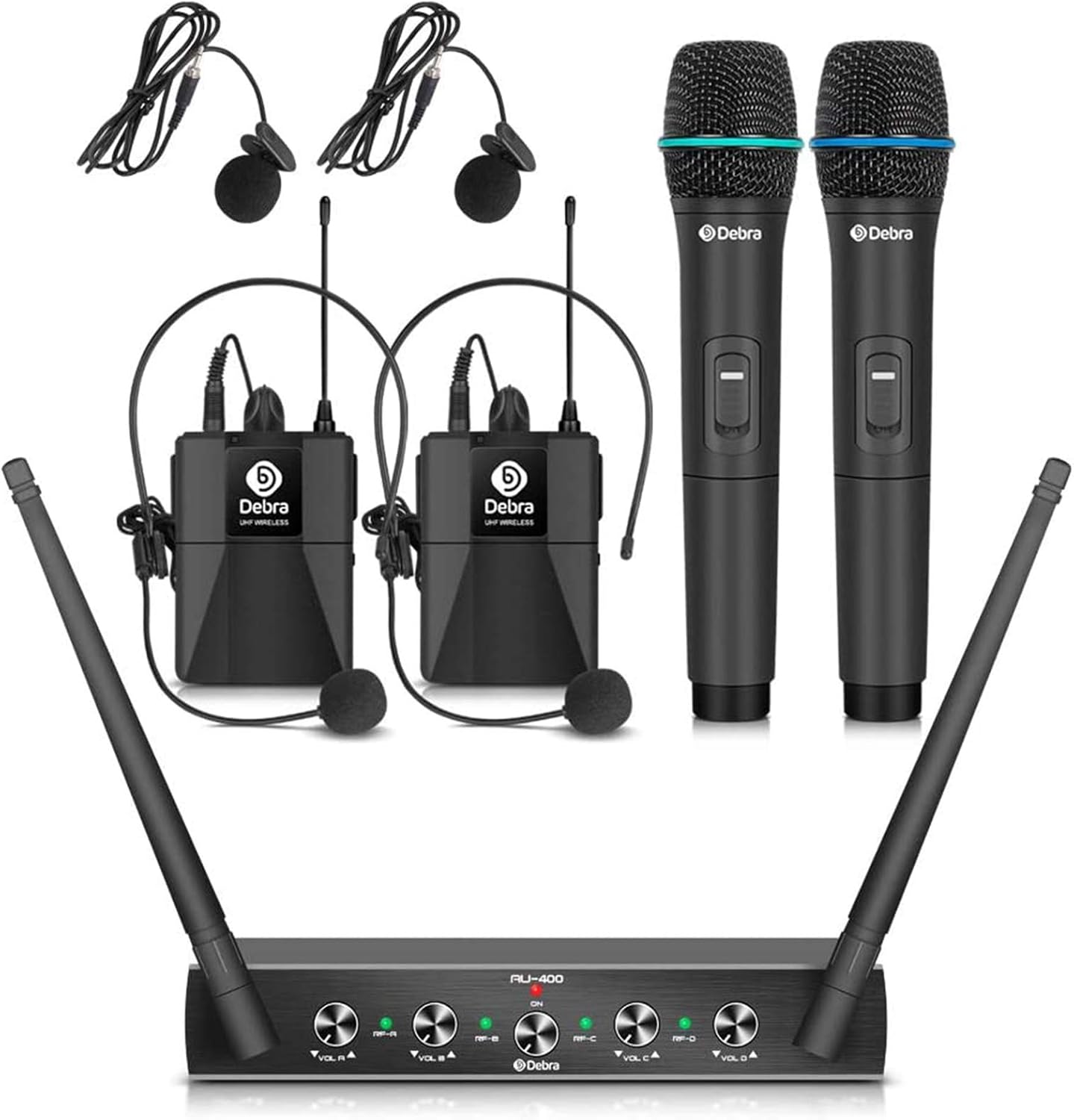 Debra Audio Pro UHF Sistema de micrófono inalámbrico de 4 canales c...