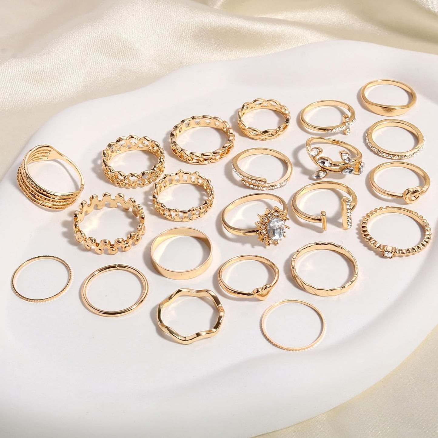 CHICUTIE Juego de anillos dorados para nudillos para mujeres, apila...
