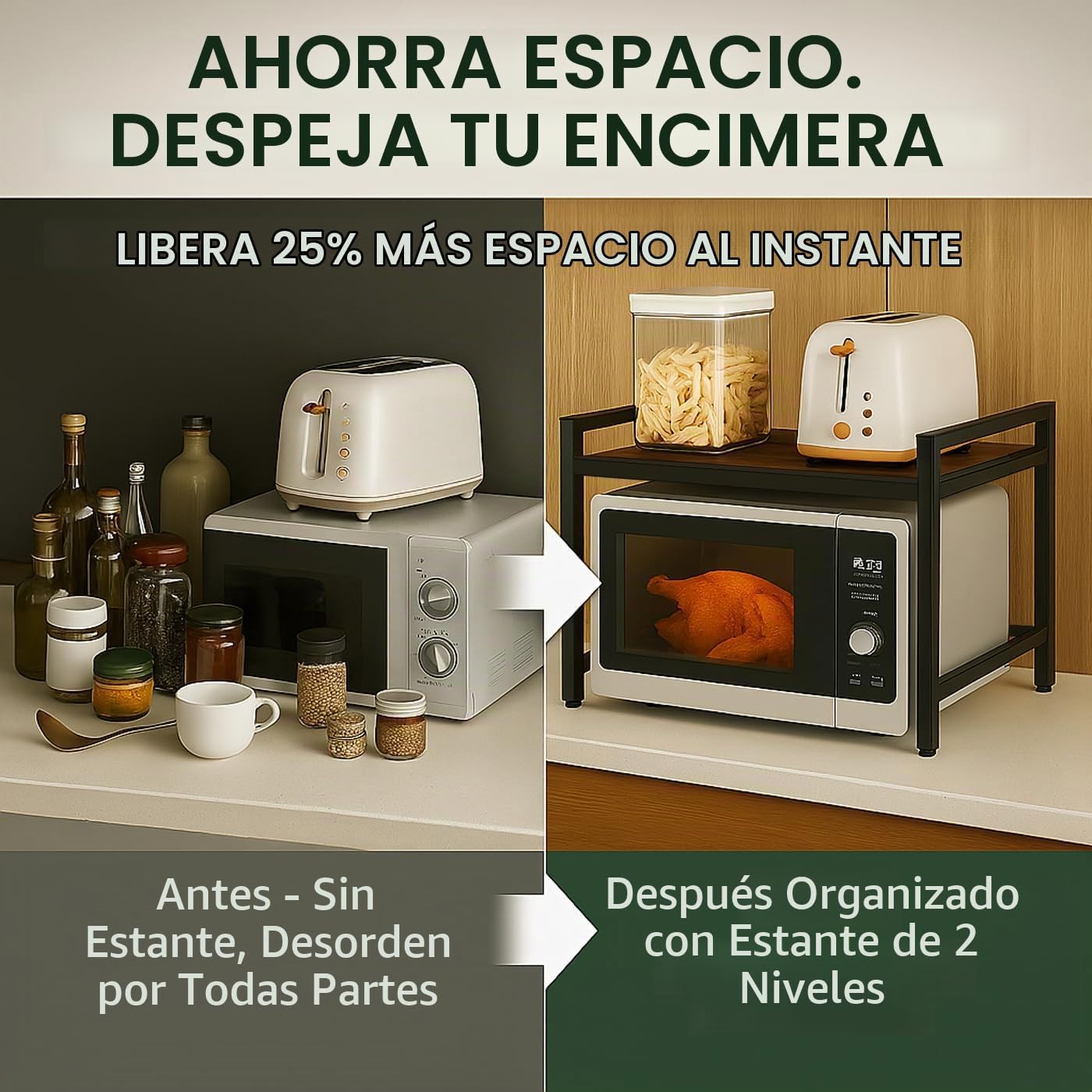 Soporte de microondas resistente de 2 niveles, organizador de encim...