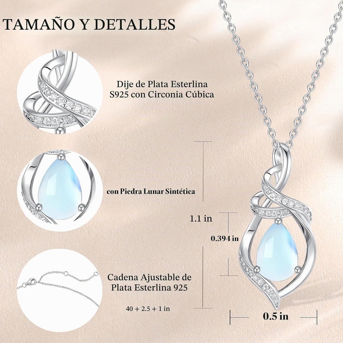 FANCIME Collar con piedra natal para mujer con colgante de lágrima...