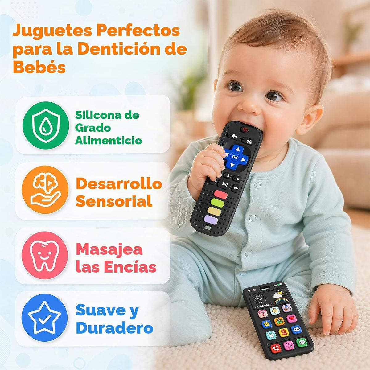 Mando a distancia de silicona para bebés y mordedor para teléfono,...