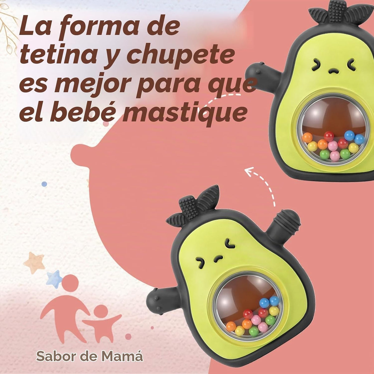 Sonajero para bebés, juguetes de dentición de aguacate de silicona,...