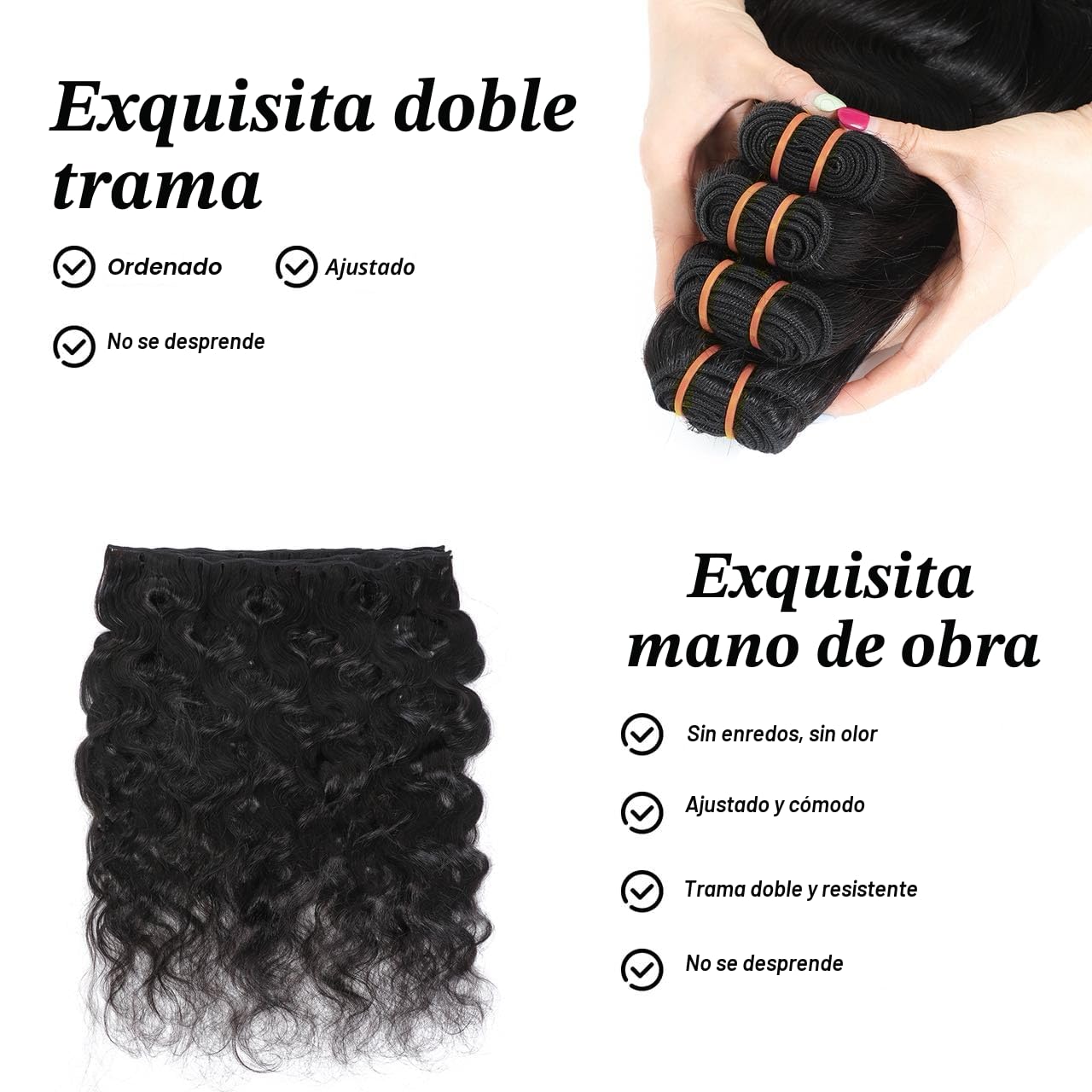 Extensiones de cabello humano virgen brasileño 16A sin procesar, 10...