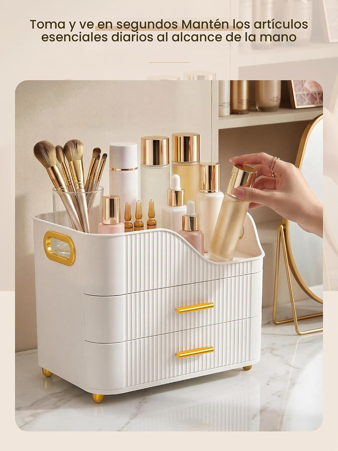Booklov Organizador de maquillaje para encimera con cajones, caja d...