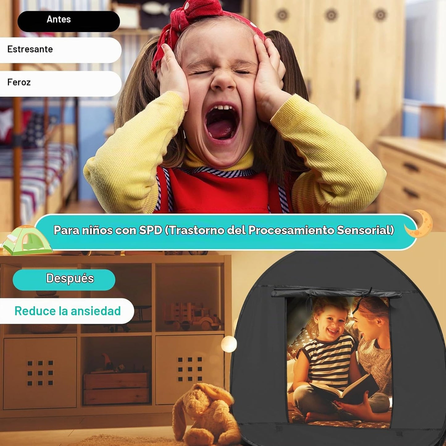 Tienda de campaña sensorial para niños de 35.4 x 35.4 x 35.4 pulgad...