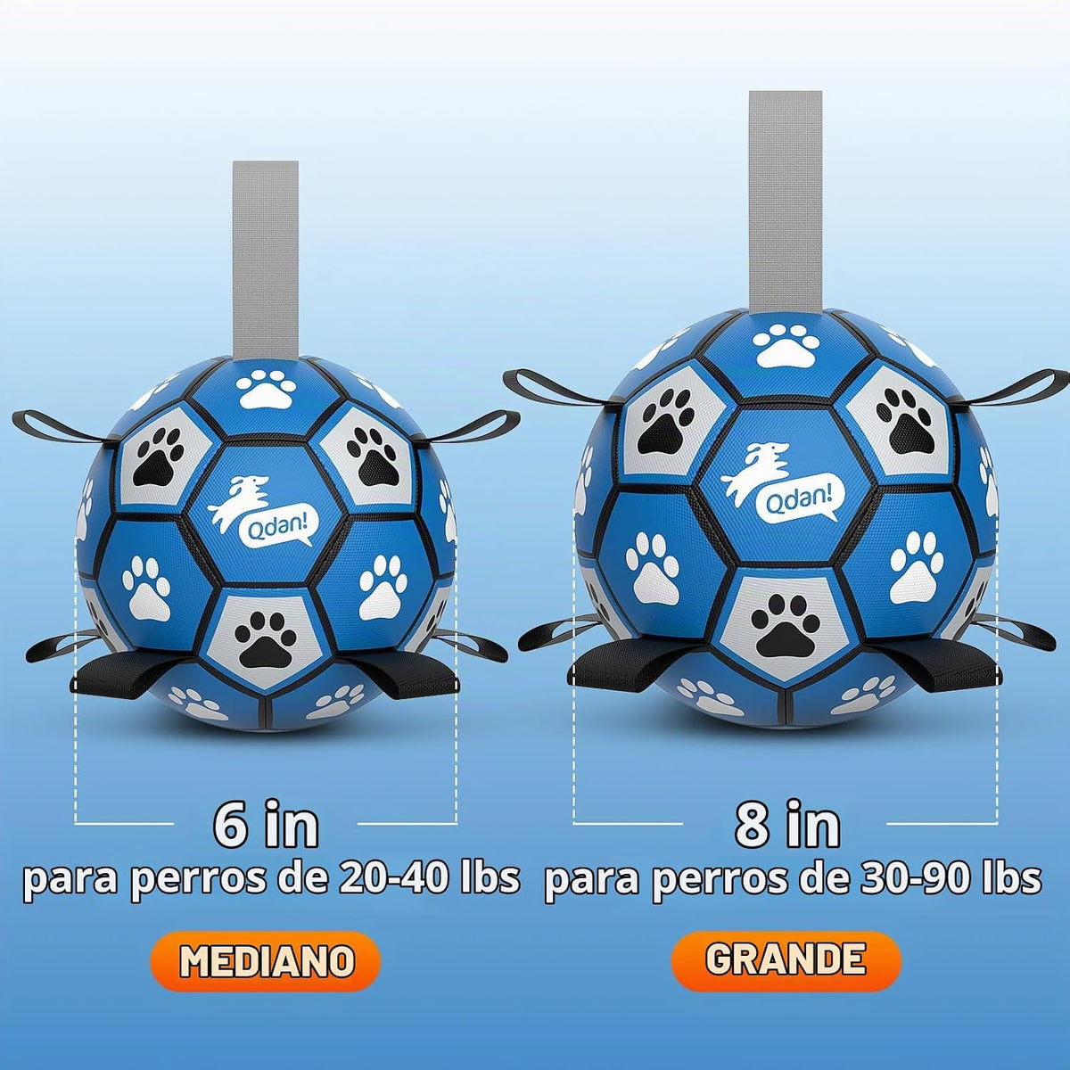 QDAN Pelotas para perros, pelota de fútbol con correas, juguete de...
