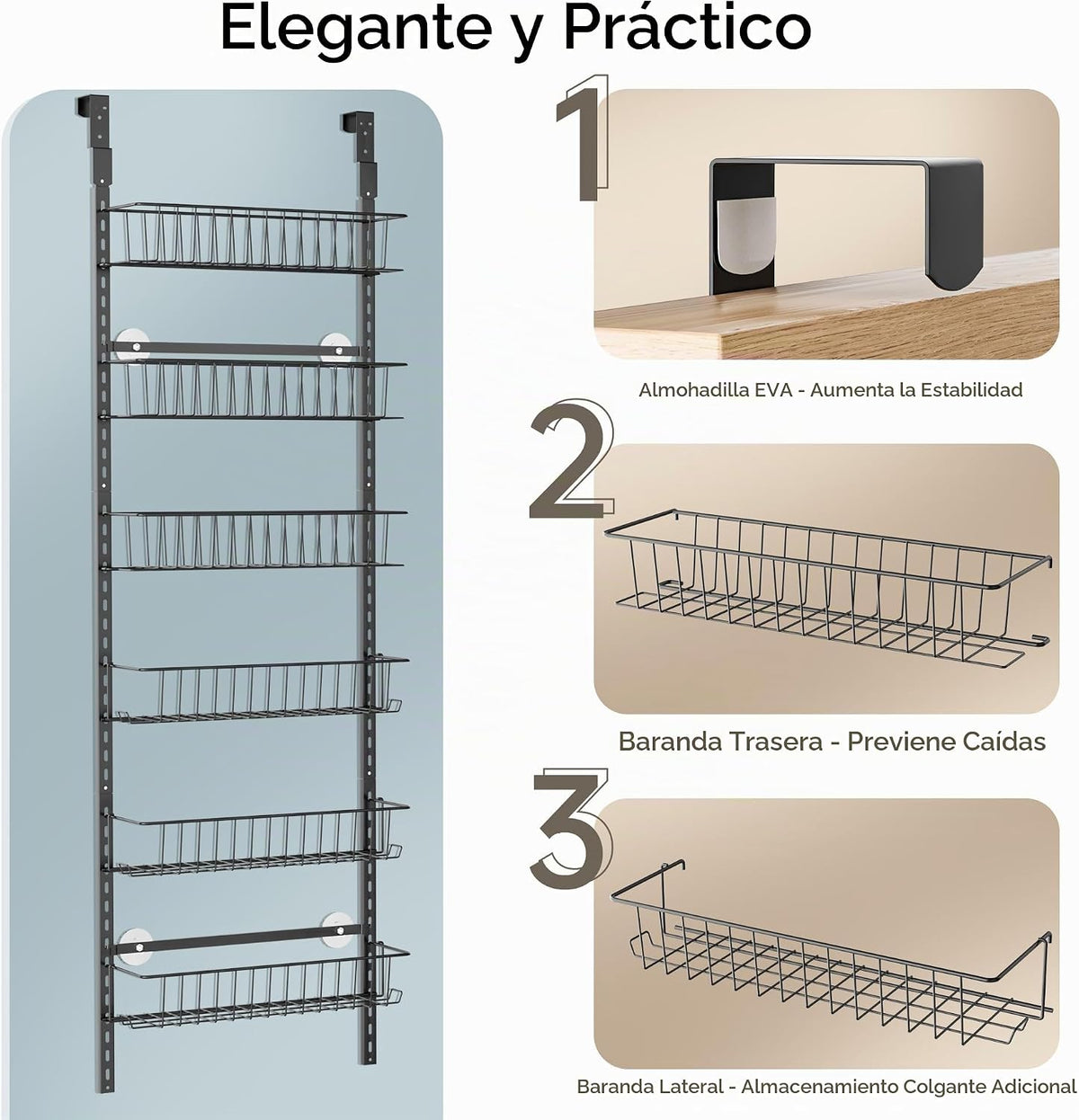 Delamu Organizador Ajustable para Puerta de Armario, Organizador de...