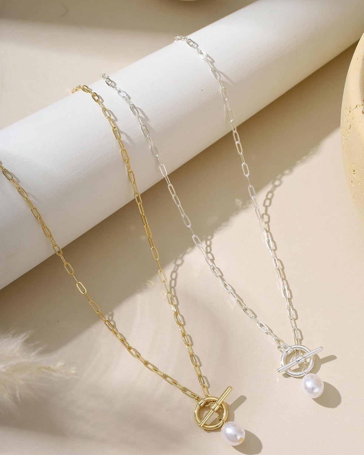 Collares de perlas para mujer, chapado en oro de 14 quilates, colla...