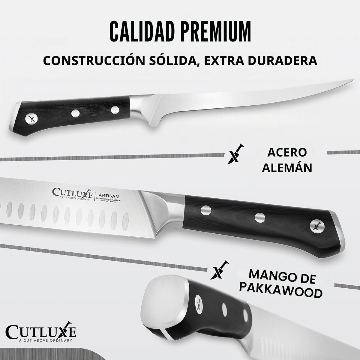 Cutluxe Juego de cuchillos de carnicero, pechuga, ruptura, deshuesa...