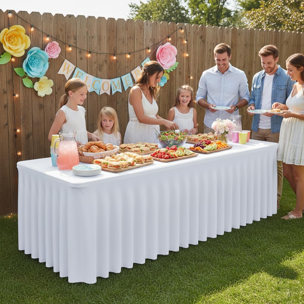 Fundas de mesa rectangulares de elastano blanco de 6 pies para fies...