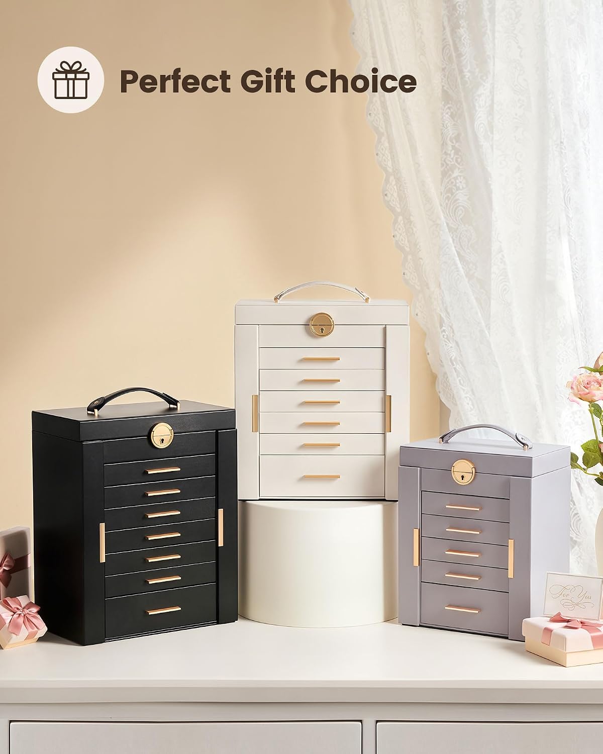 Lolalet Joyero grande para mujer, organizador de joyas de 7 capas y...