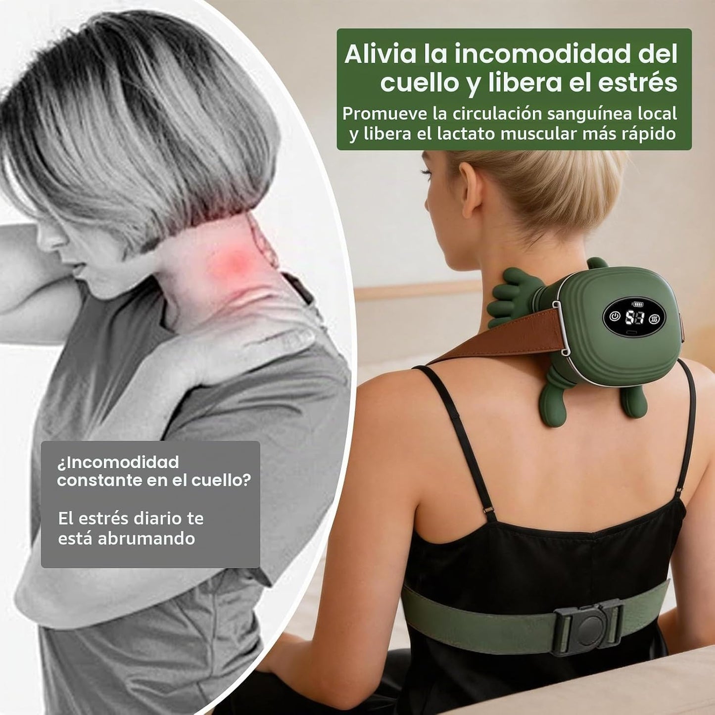 Masajeador de cuello con calor, masajeador biónico Shiatsu de cuell...