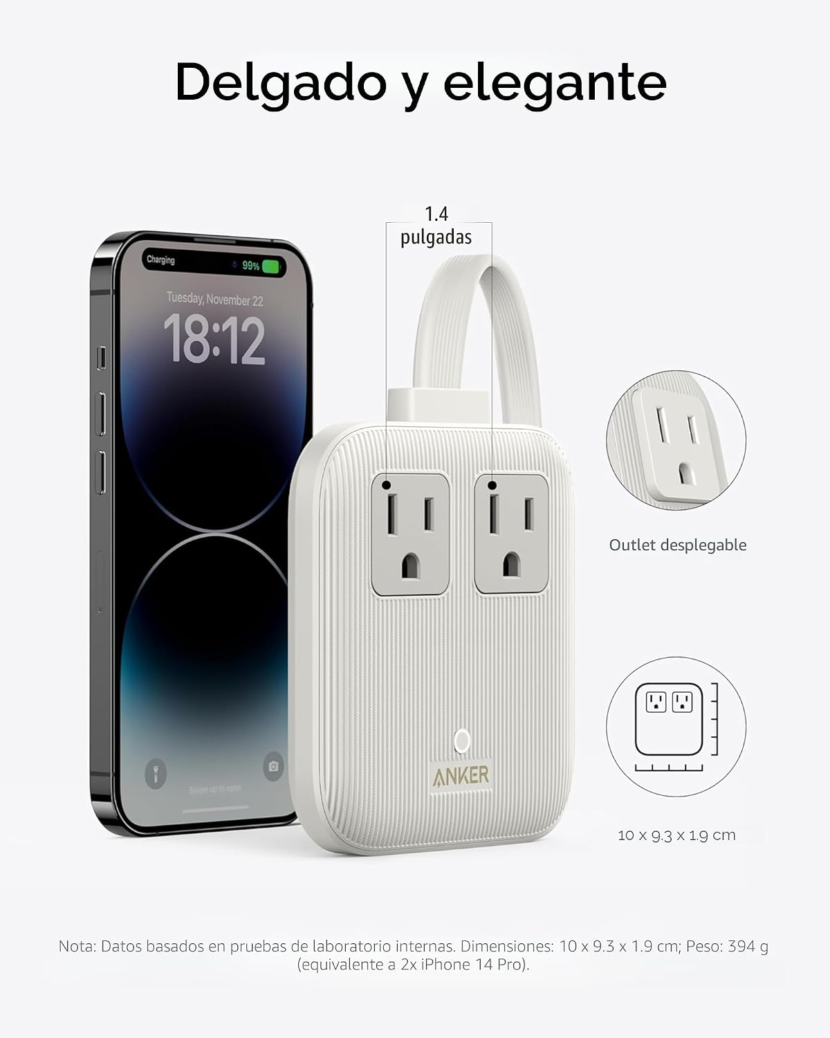 Anker - Tira de alimentación de viaje, Anker Nano 67 W Max 6 en 1 U...