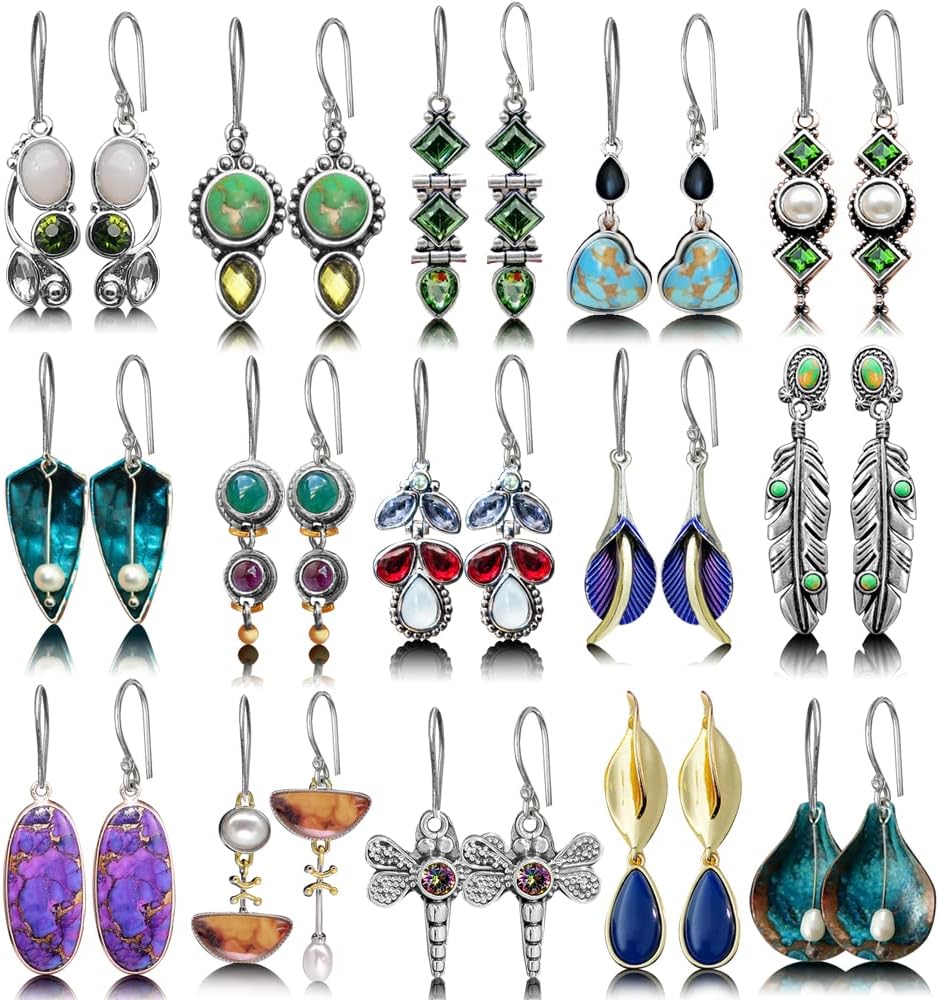 12 Pares de Aretes Colgantes de Cristal Drusa en Forma de Lágrima p...