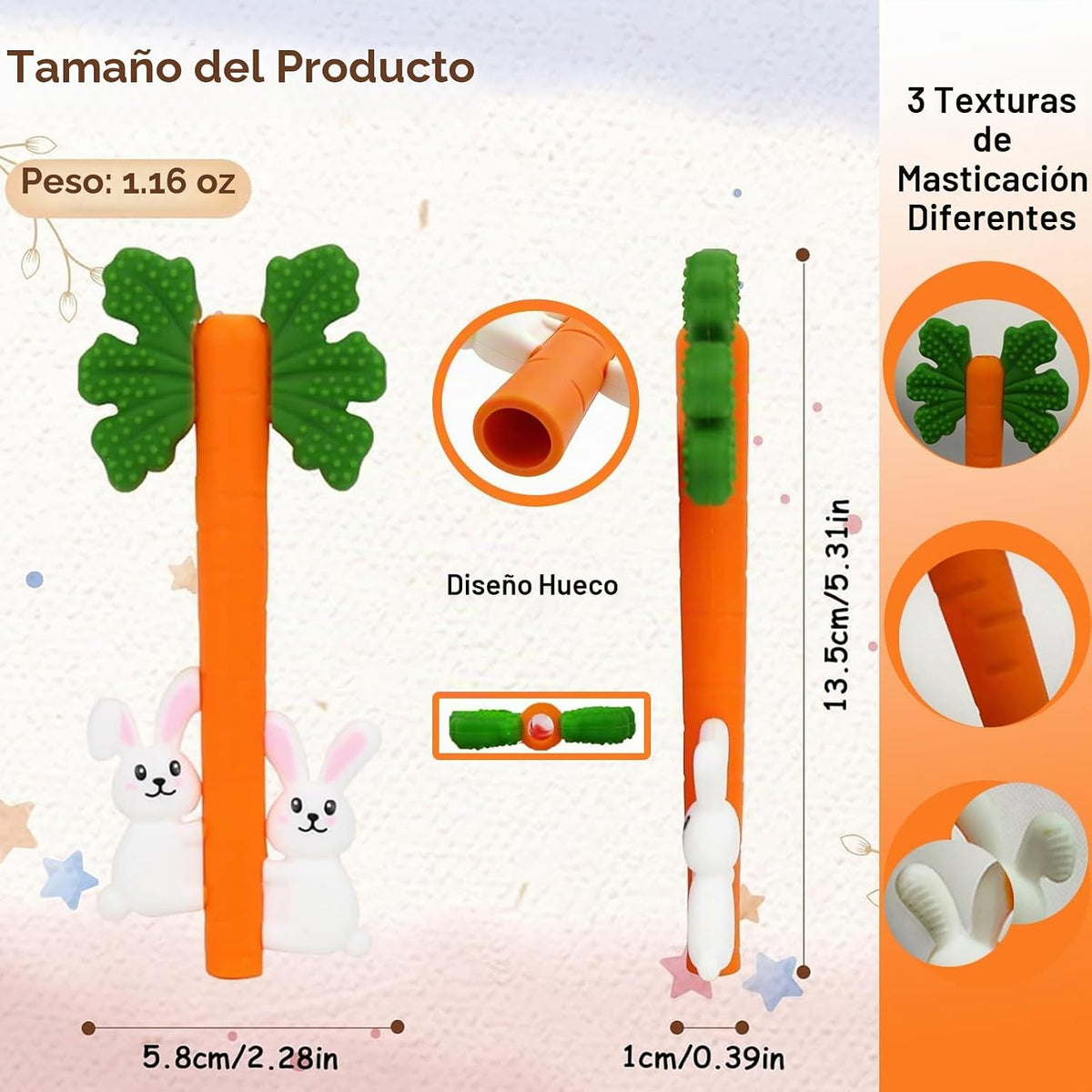 Juguetes de dentición para bebés, tubos de dentición huecos de cone...