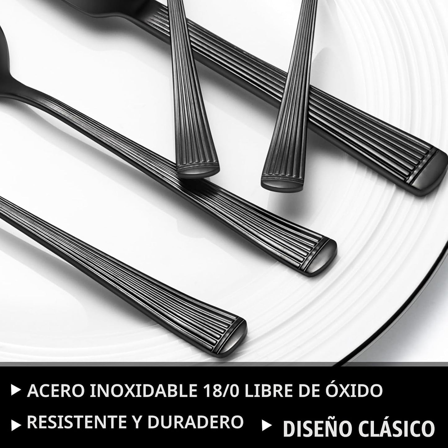Juego de cubiertos negros de 49 piezas con organizador, cubiertos n...