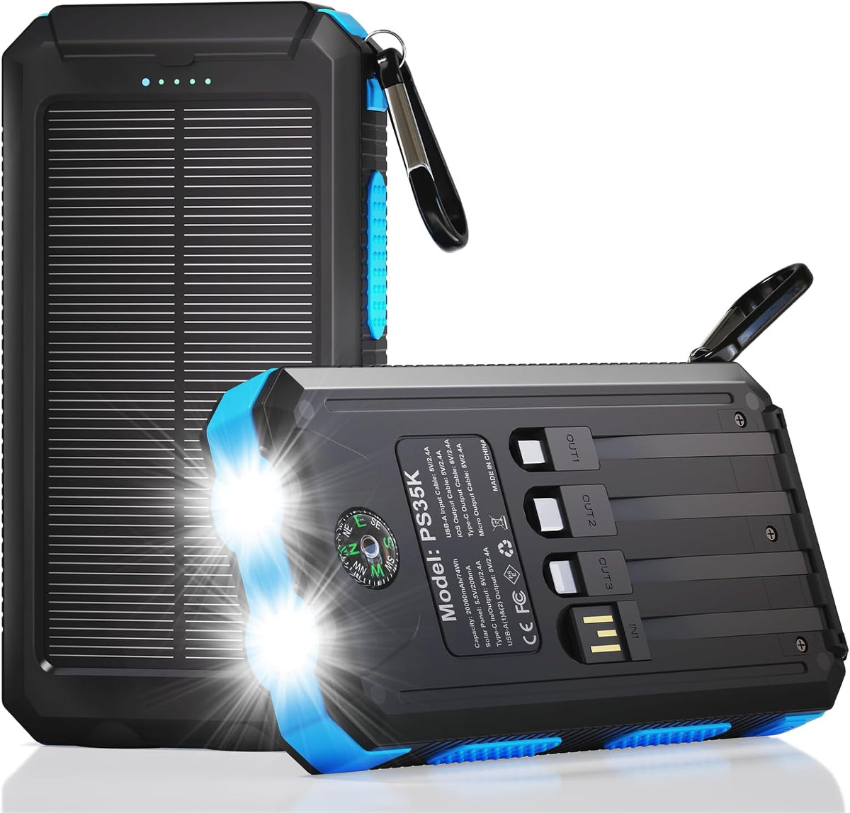Durecopow Cargador solar de 20,000 mAh, cargador portátil, 4 cables...