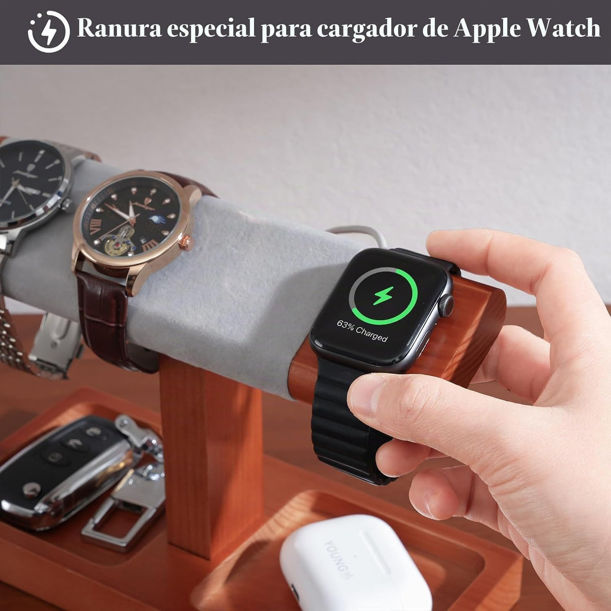 ProCase Soporte de exhibición de reloj de madera para hombres, torr...