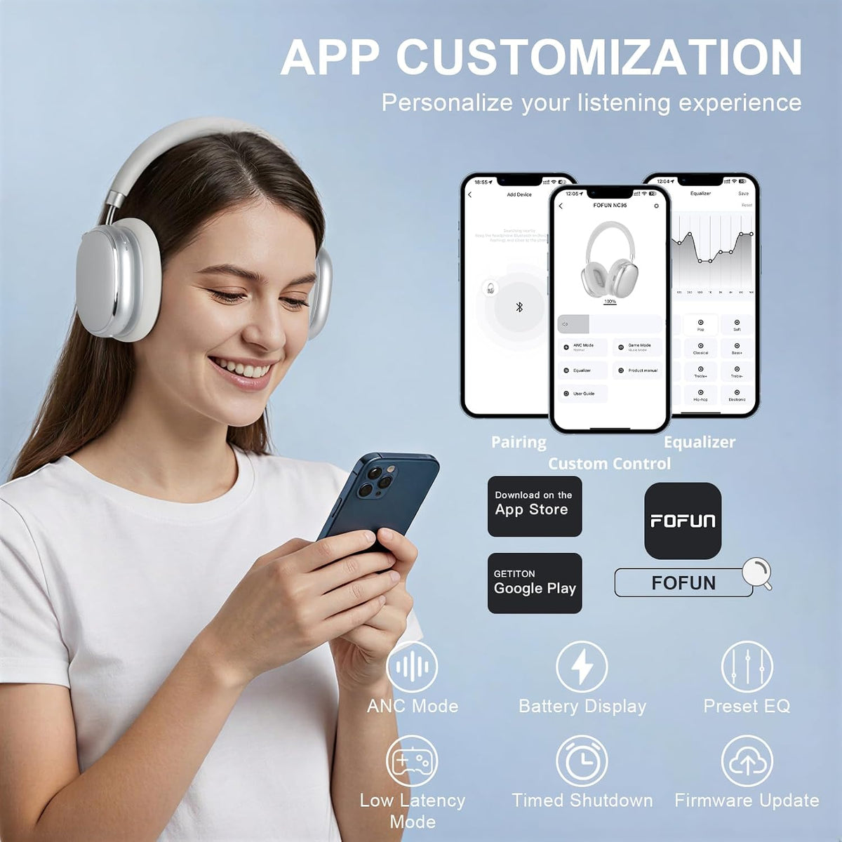 FOFUN NC95 - Auriculares híbridos con cancelación activa de ruido c...