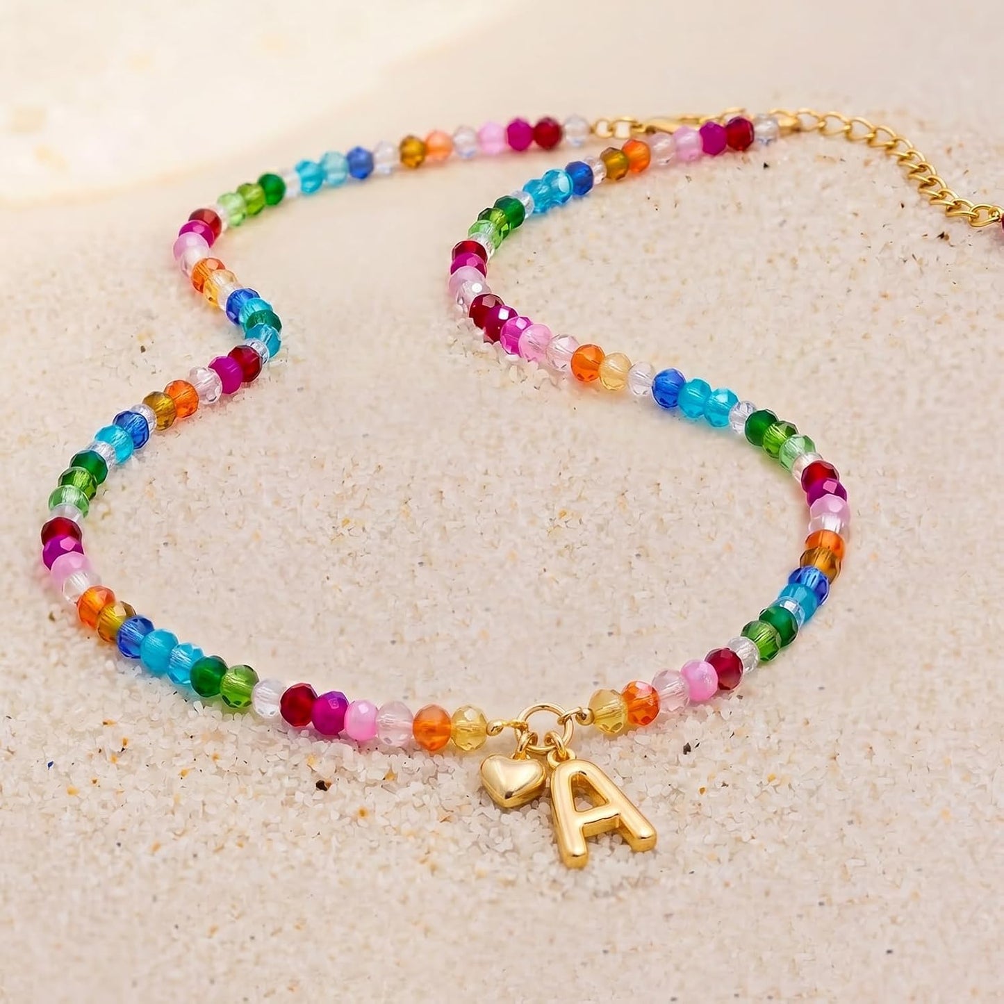 LOVEZORA Collar con inicial para mujer, collares de cuentas de colo...
