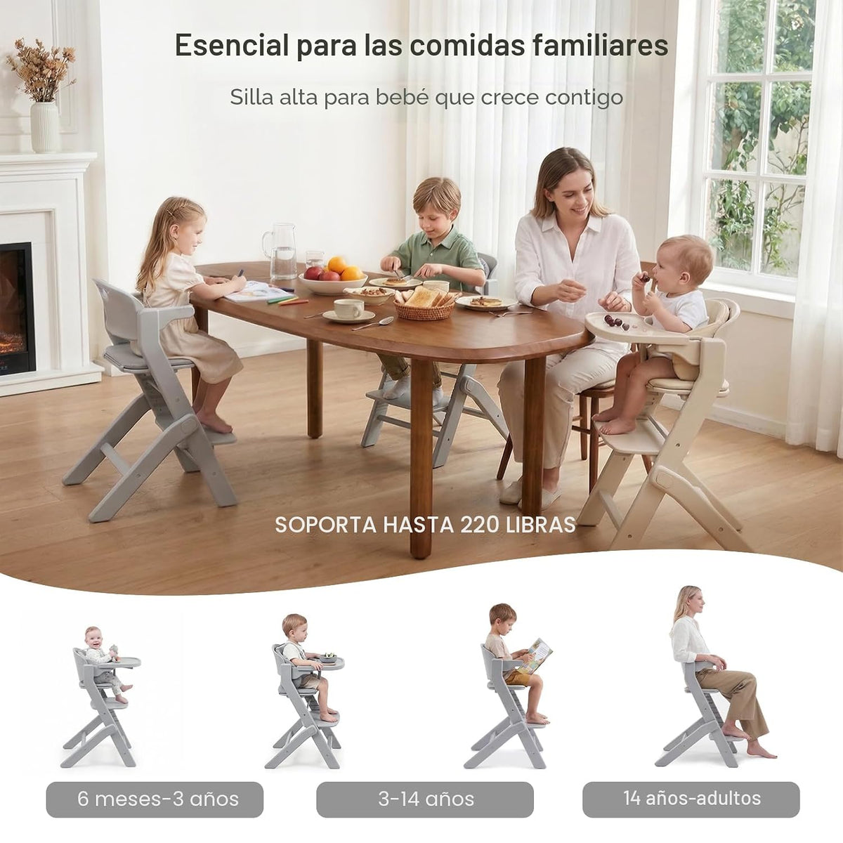 Obee Odee Silla alta lavable de cuerpo completo con cojín suave, aj...