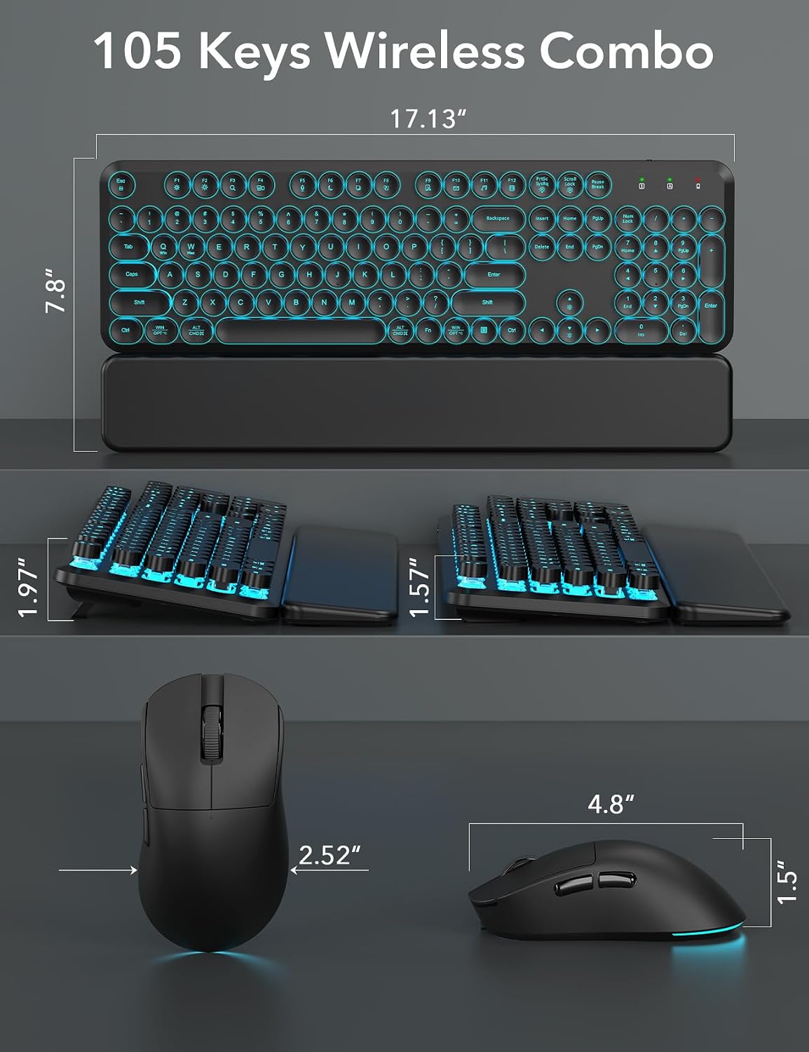 Teclado y ratón inalámbricos retroiluminados - Teclado de máquina d...