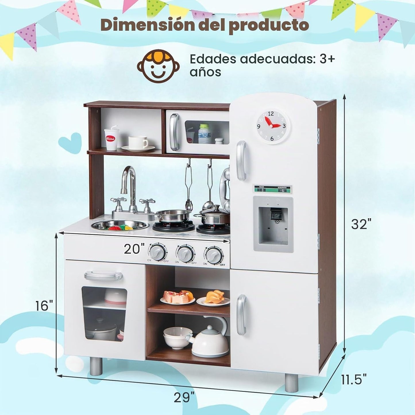 HONEY JOY Juego de cocina para niños, cocina de madera para niños p...