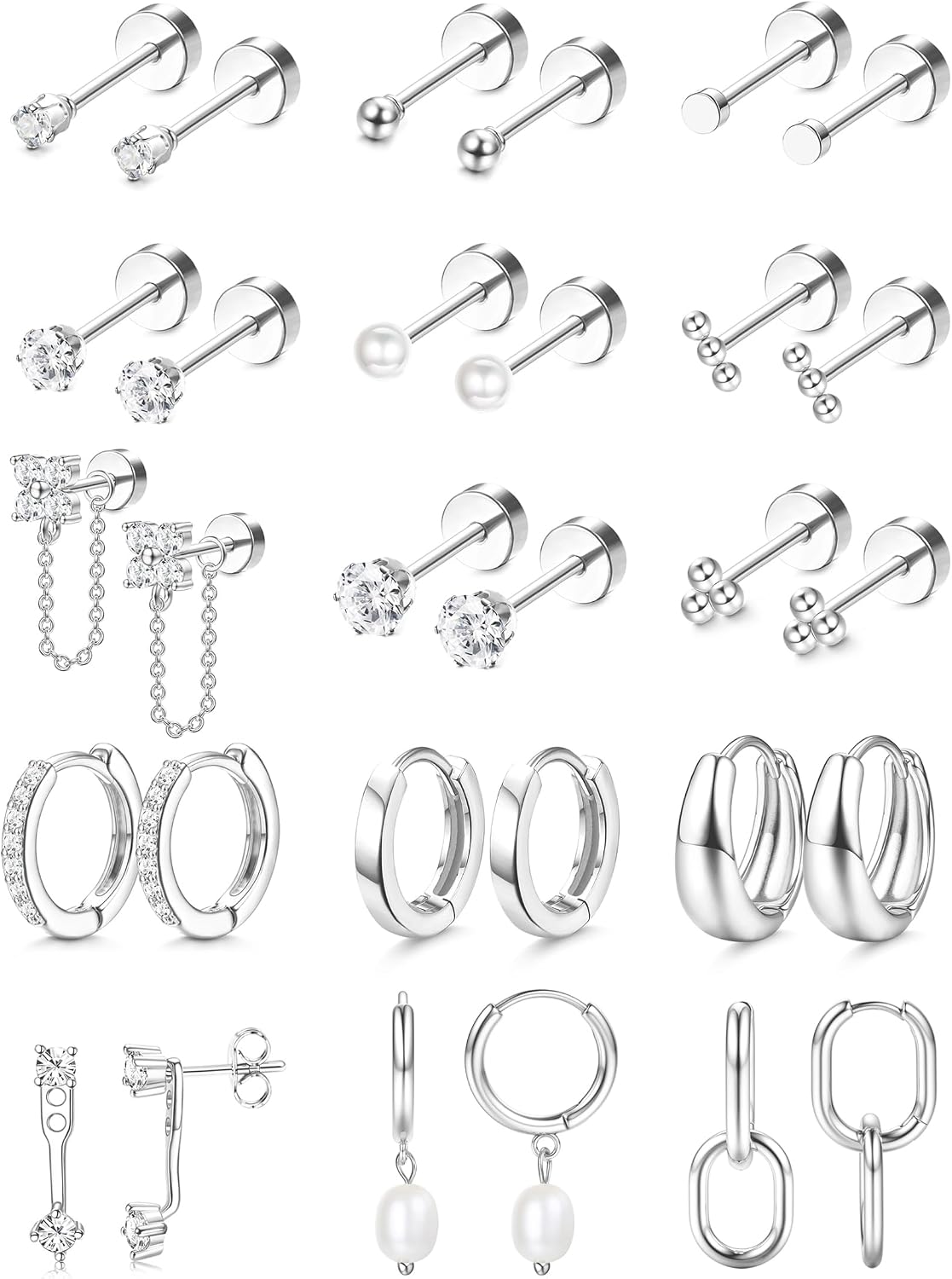 LOLIAS Pendientes de espalda plana para mujer, aretes hipoalergénic...
